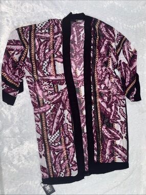 Justin&Taylor Purple Leaf & Chain Print Swim Kimono Coverup
